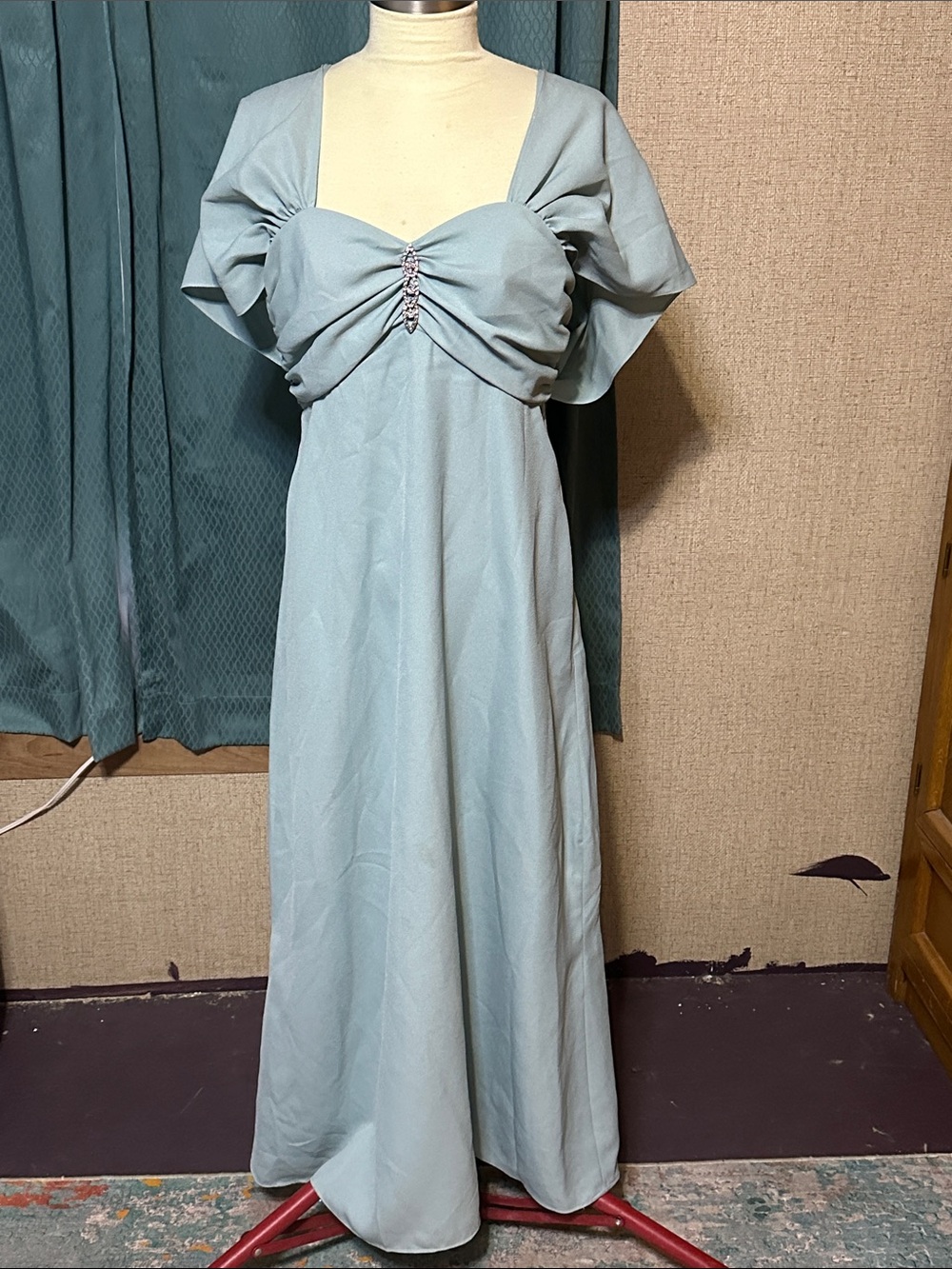 Alfred Angelo Powder Blue/green Maxi Dress with Ruched Bodice